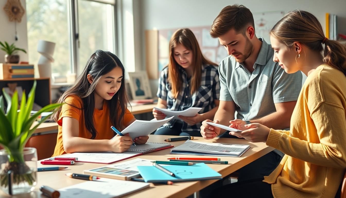 Student using learning strategies while studying